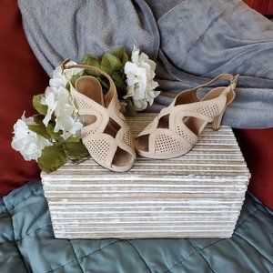 Clarks Artisan Leather Peep Toe Laser Cut Heels